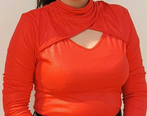 Red Cutout Long Sleeve Top