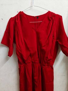 Red V-Neck Jumpsuit
