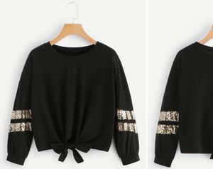 shein contrast sequin knot hem sweatshirt