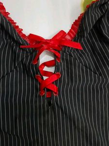 (1130)Striped Lace-Up Bodysuit