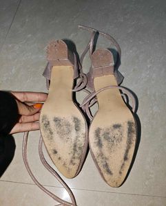 Tie up pink glitter heels