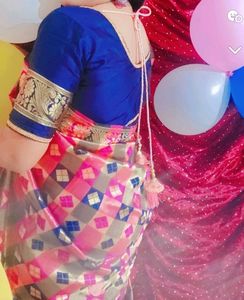 Magenta &amp; Navy Blue Silk Saree With Blouse