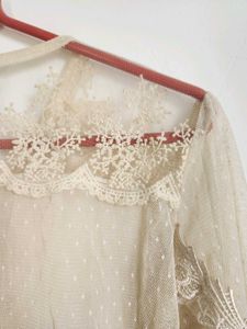 Sheer Lace Blouse with Polka Dot Detail