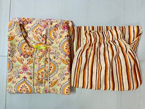 Cream Kurta Pant Set, Size-M