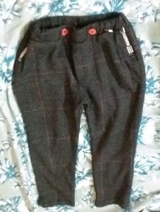 Boys Red Shirt And Dark Grey Checks Pant Set