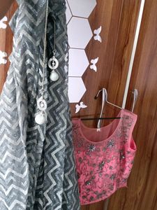 Gray Lehenga With Cute Pink Blouse