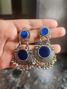 Blue Mirror Chandbali Earrings