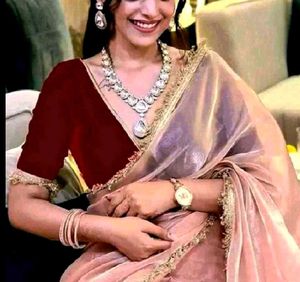 New Elegant peach nylon saree with blouse piece