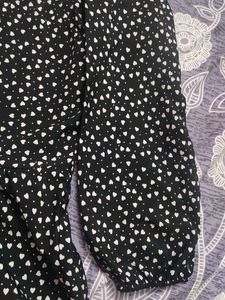 Black White Heart Printed Peplum Top For Women