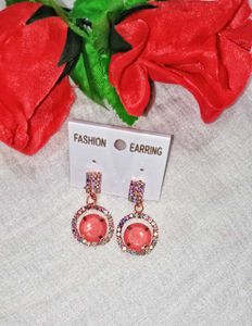 Combo Set Of 2 Peach DropEarring &amp; Metallic Jhumka
