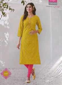 Yellow Printed Kurti