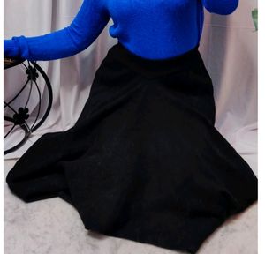 Black Woolen Asymmetric Skirt