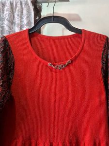red Knit winter dress for girls