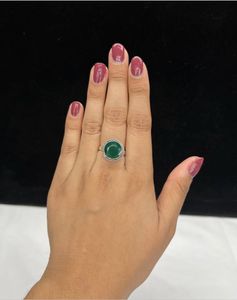 Green Diamond 💍 Ring Pure Silver (wt:-5.300g)