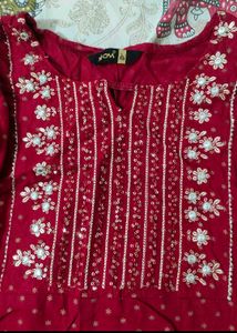 Red Anarkali Kurta Set With Dupatta (Women&#39;s)