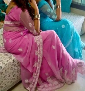 Pink Lukhnowi Saree