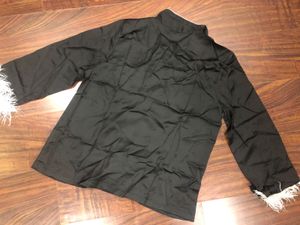 Silky Black Feather Trim Pajama Set