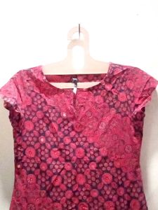 Blue Red Printed Kurti