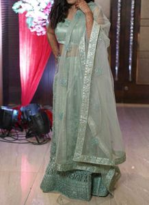 Mint Green Embroidered Lehenga Choli Set