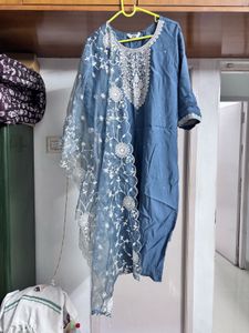 Stunning Bluish grey Embroidered 3 piece suit