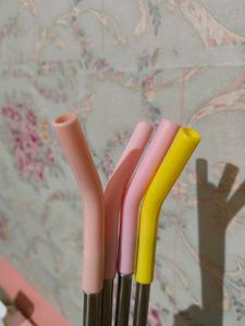 Set Of 4 Stainless Steel Straws With Sillicon Tip