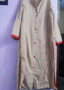 Beige &amp; Red Trim Traditional Kurti and skirt