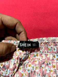 Pink Floral Printed Cotton Crop Top – Size L