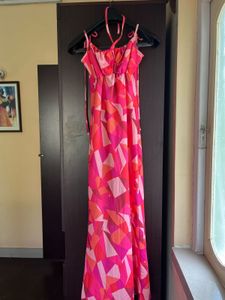 Geometric Pink Maxi Dress