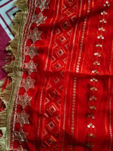 Red &amp; Gold Embellished Dupatta