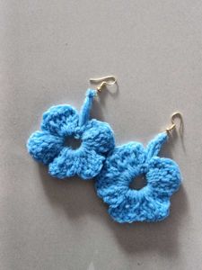 Blue Crochet Flower Earrings