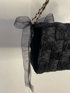 Chic Black Woven Clutch Bag with Chain Strap