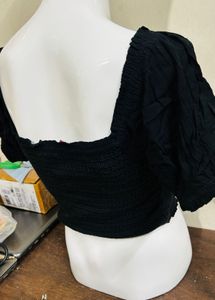 Black Smocked Crop Top