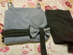 Blue Dress with Black Ribbon