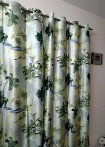 Pack Of 2 Green Floral Print Window Curtains