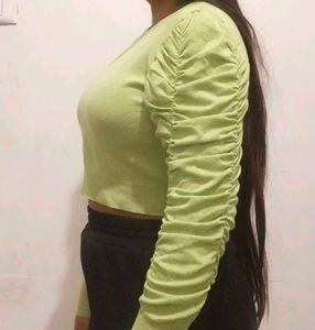 Green Ruched Sleeve Top
