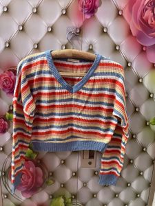 Striped Cropped V-Neck Sweater