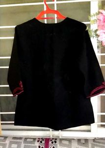 Embroidered Black Top - Size M