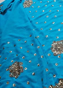 Blue handwork Saree with blouse piece