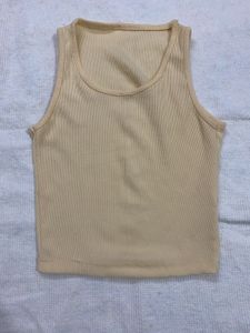 Cream Stylish Ribbed Tank Top