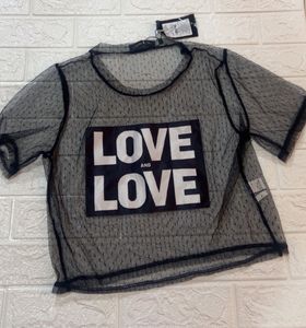 Love graphic Mesh top
