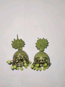 Green Jhumka Earrings