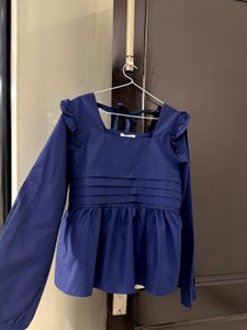 Zara Navy Blue Ruffle Peplum Top