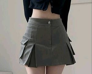 Light Grey Cargo Pleated Mini Skirt