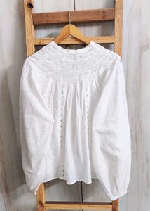 Embroided White Eyelet Cotton Blouse size-46-48
