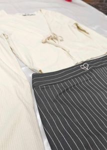 Ribbed Cardigan &amp; Pinstripe Mini Skirt Set