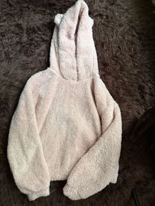 Cute Fuzzy Hoodie With Bear Hood