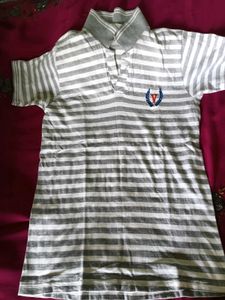 Half Sleeves T-Shirt - White&amp;Grey Striped