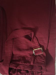 Chic Maroon Paperbag Waist Pants