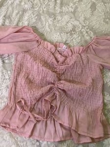 Pink Smocked Puff Sleeve Top