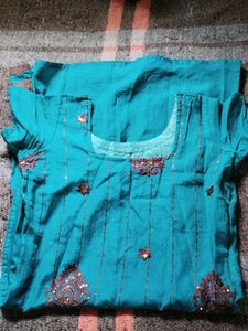 Teal Embellished Kurta